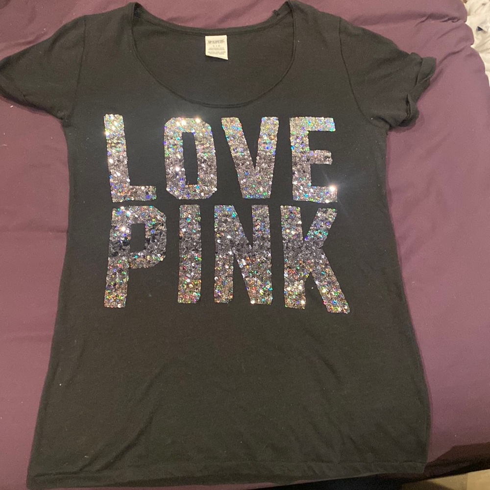 Victorias Secret Sequin Love Pink Shirt